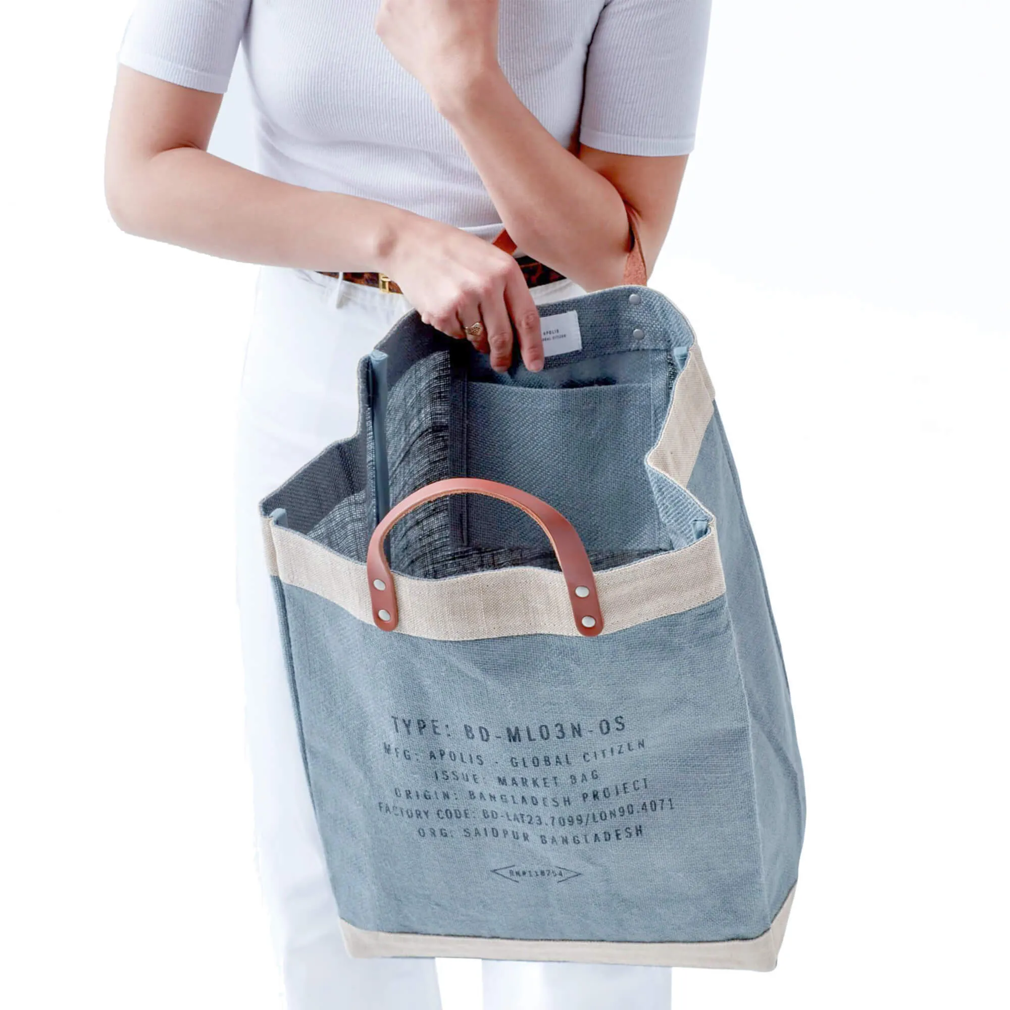 Market Bag in Cool Gray with Black Monogram