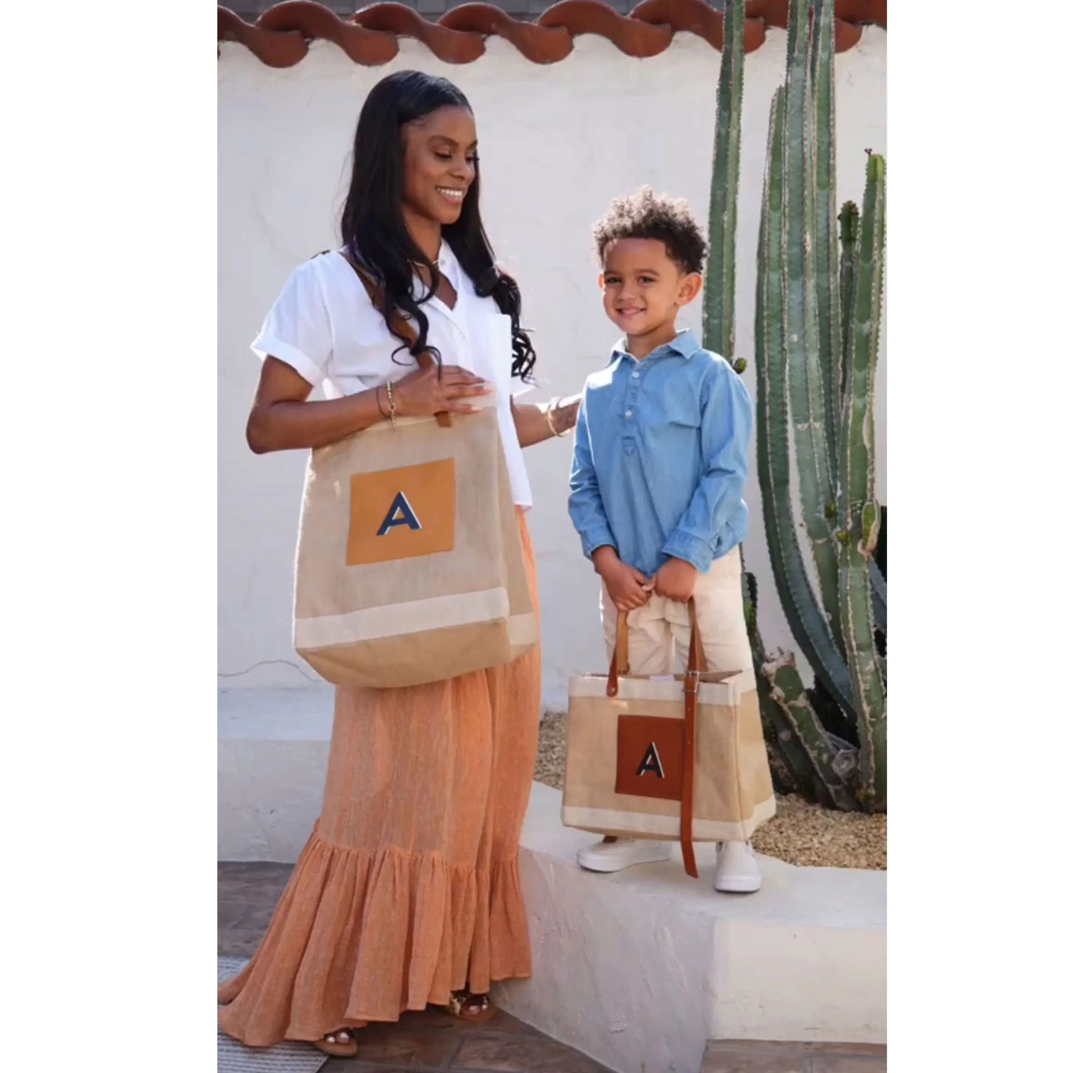 Market Bag in Natural with Adjustable Handle “Alphabet Collection”