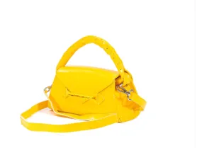 MARTE EGELE YELLOW PATENT ESE PLUS Handwoven Top Handle, magnetic closure, and Inside Pocket Handbag