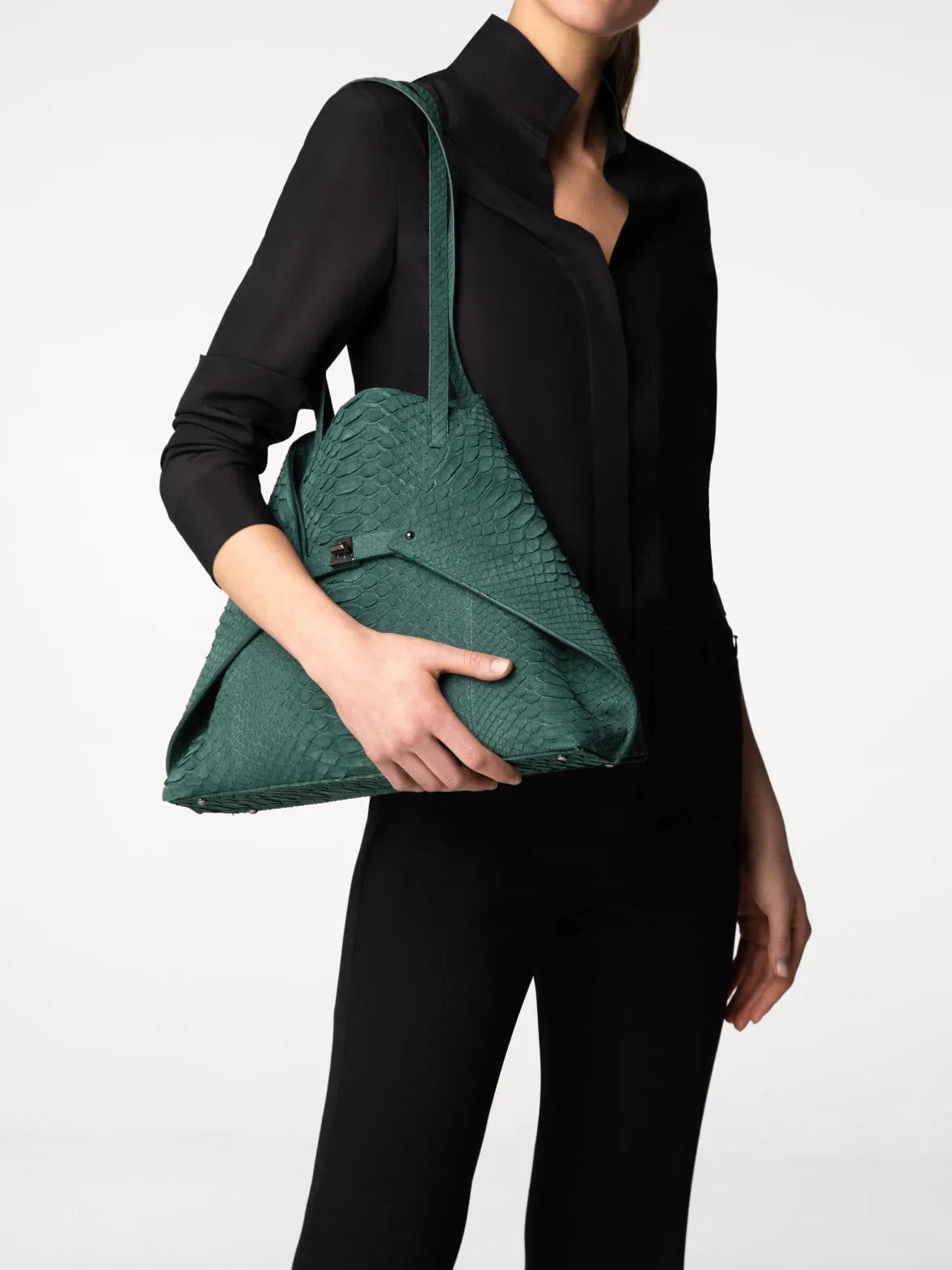 Medium Shoulder Bag in Python Nubuck Leather