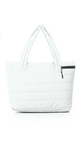 O181881 Zipped Casual White Quilted Hand-Bag