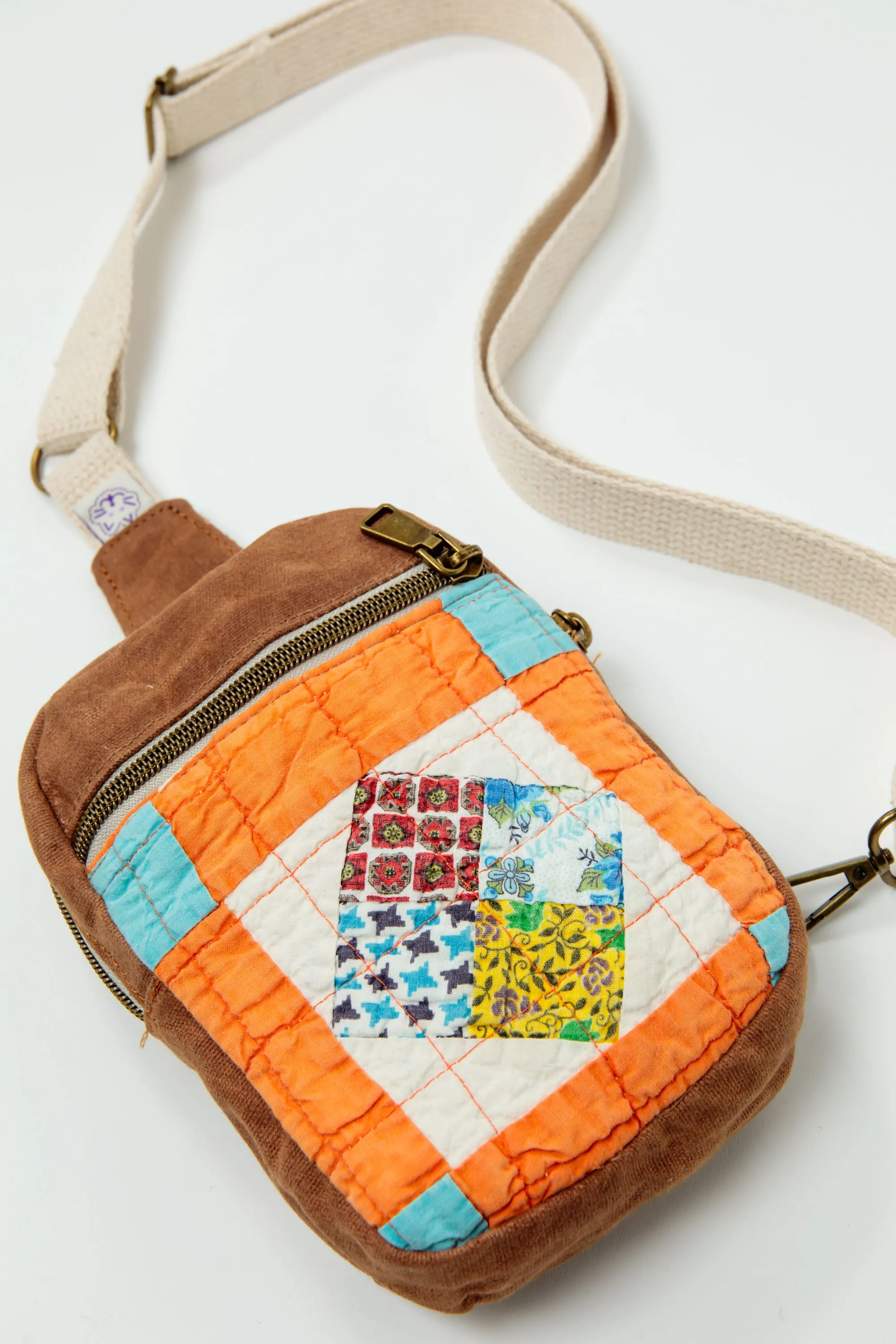 Orange Postage Stamp Crossbody - Brown Canvas