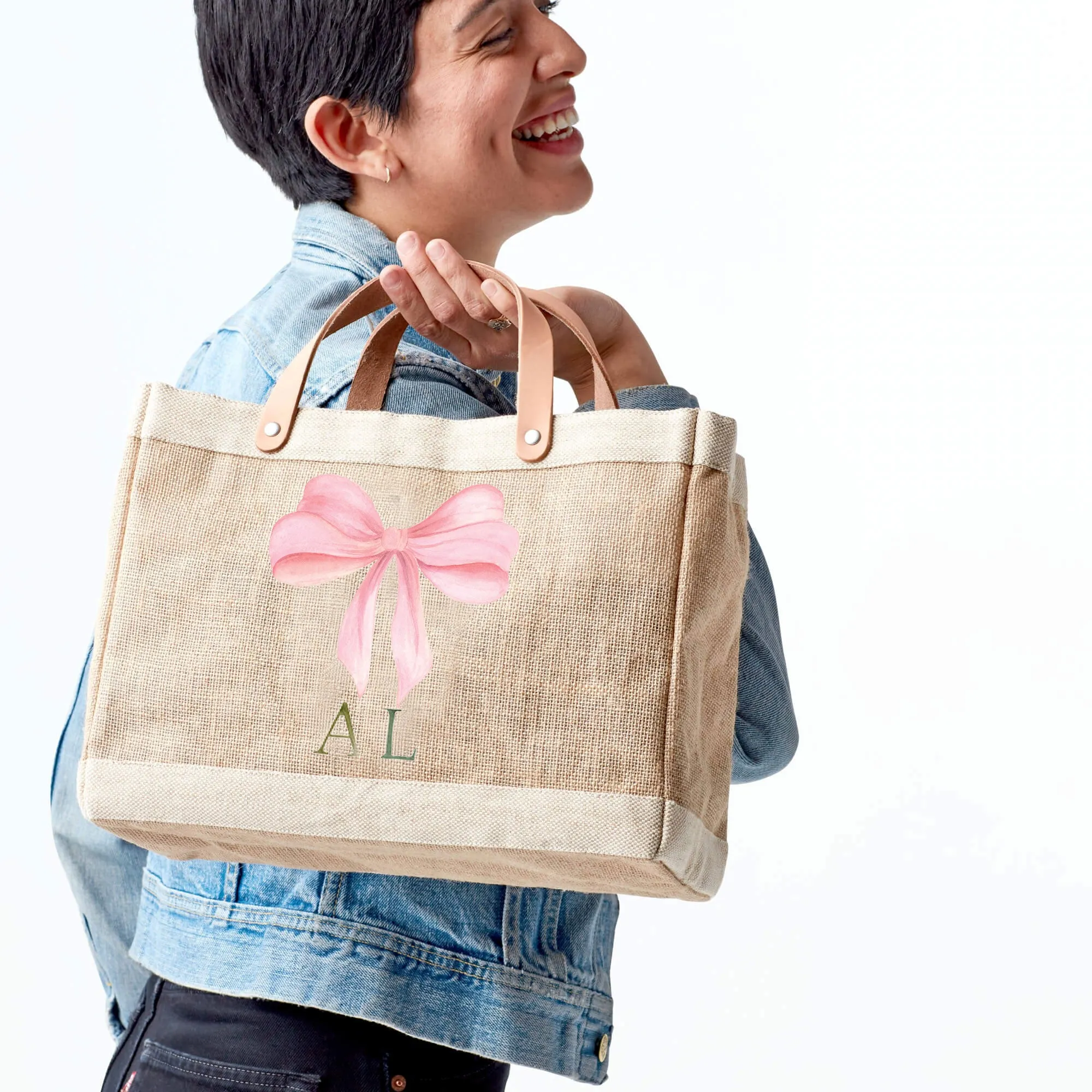 Petite Market Bag in Natural with Rose Bow by Amy Logsdon