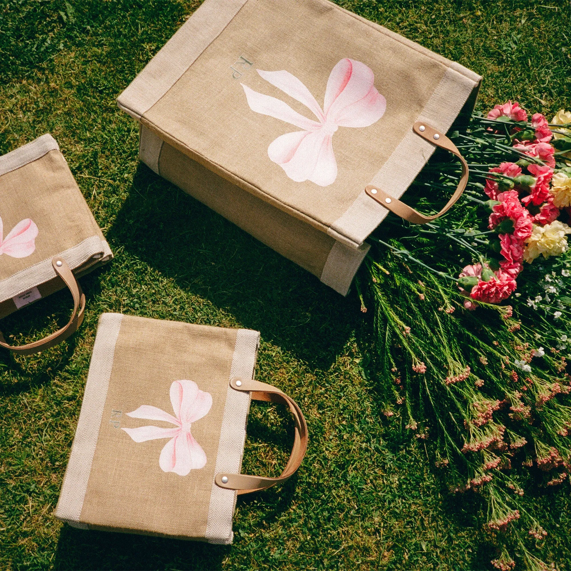 Petite Market Bag in Natural with Rose Bow by Amy Logsdon