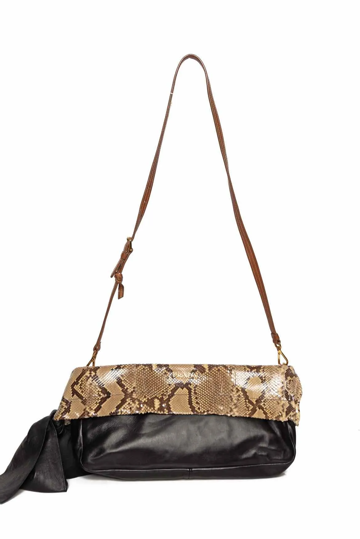 Prada Python-Trimmed Shoulder Bag