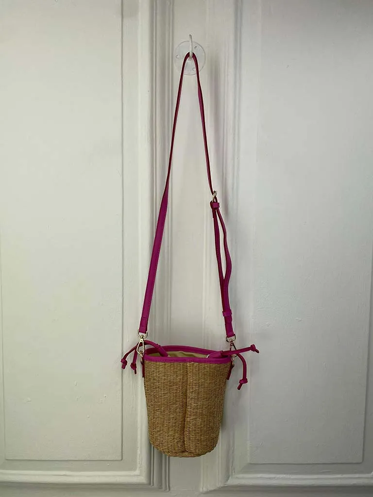 Rattan Drawstring Bag - Fuchsia