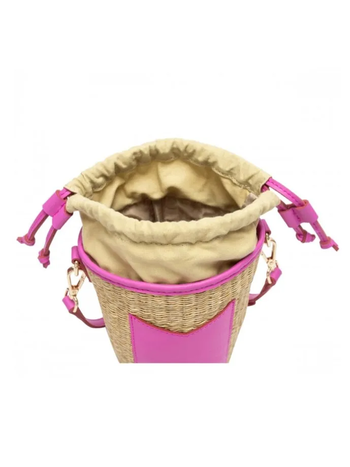 Rattan Drawstring Bag - Fuchsia