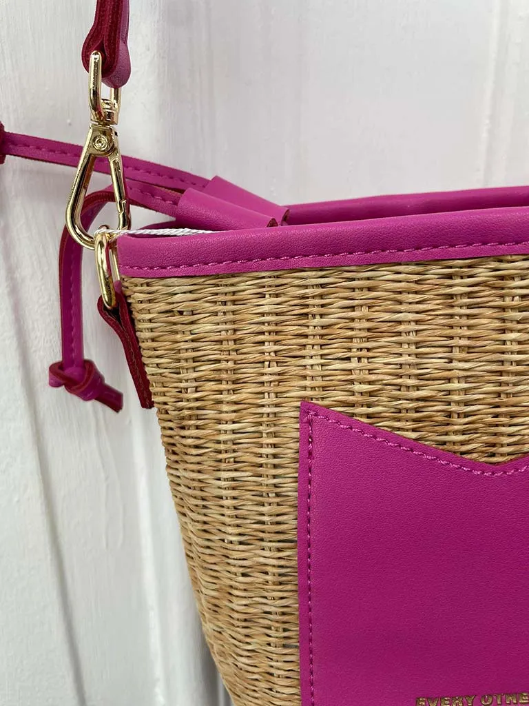 Rattan Drawstring Bag - Fuchsia