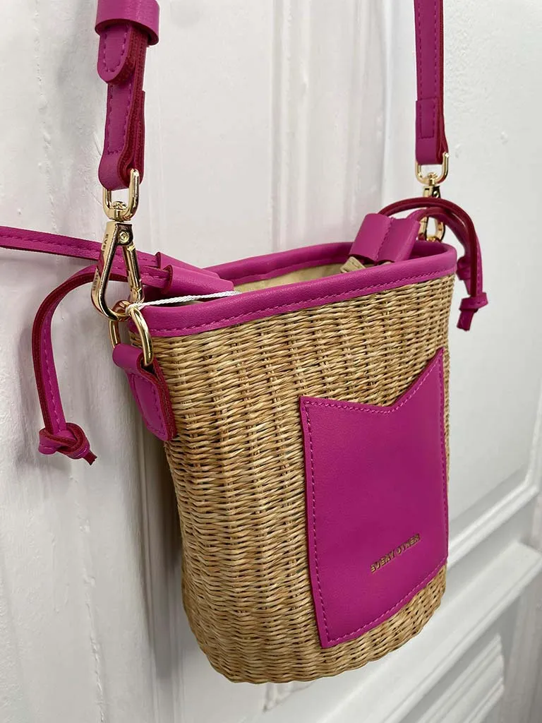 Rattan Drawstring Bag - Fuchsia