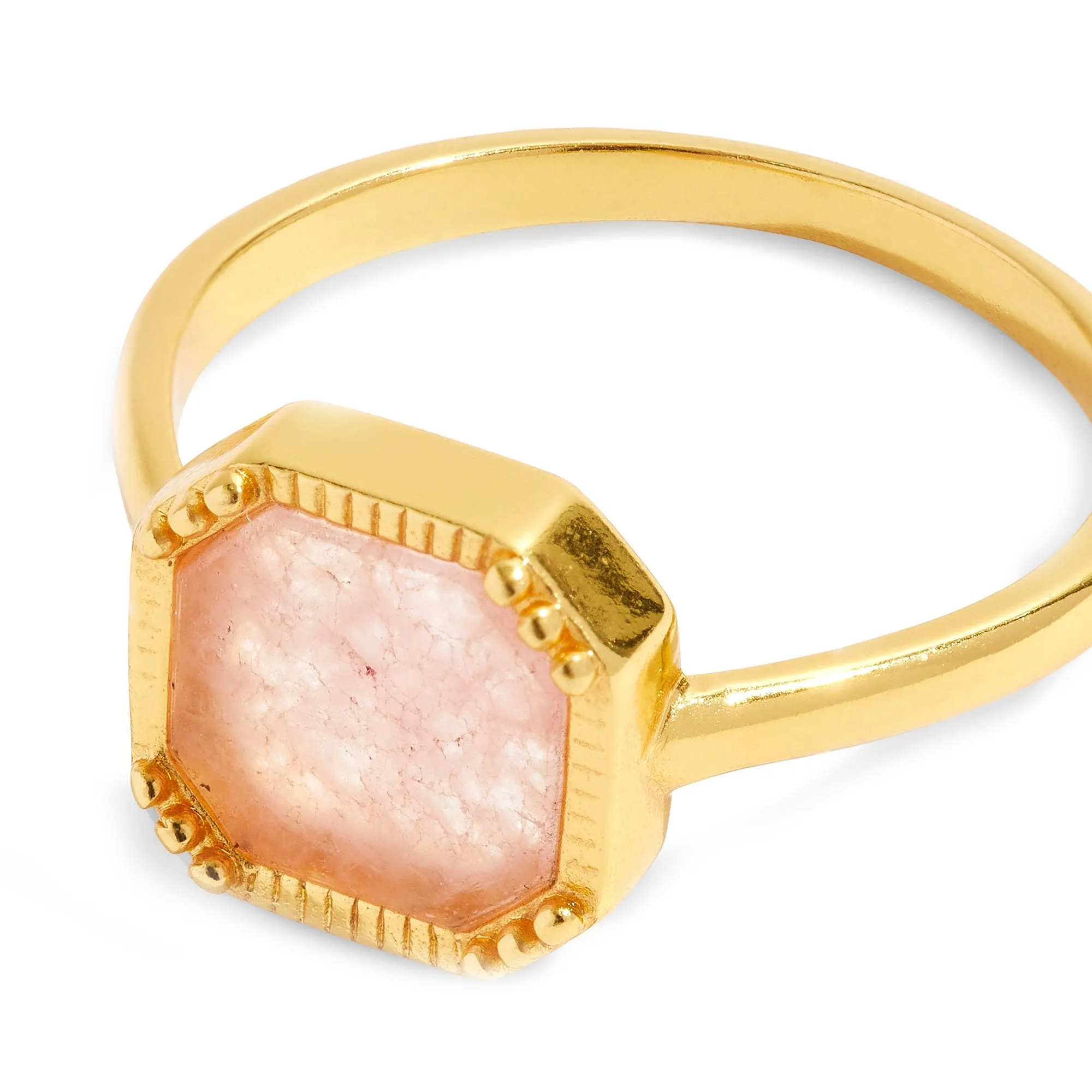 Real Gold Plated Z Hing Stone Square Slice Rose Quartz Ring For Women By Accessorize London-Large