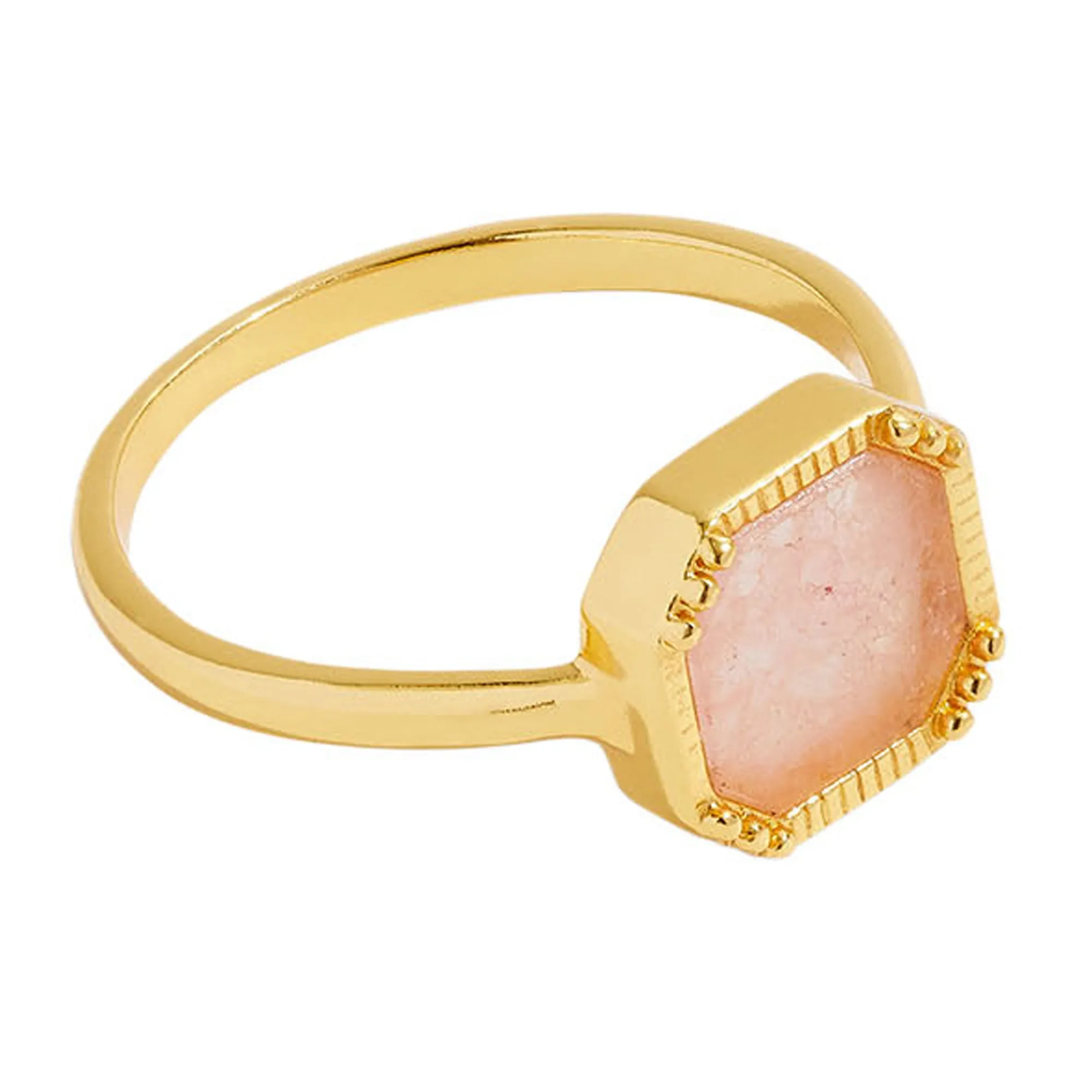 Real Gold Plated Z Hing Stone Square Slice Rose Quartz Ring For Women By Accessorize London-Large