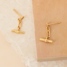 Real Gold Plated Z Modern Heirloom T-Bar Earrings For Women By Accessorize London