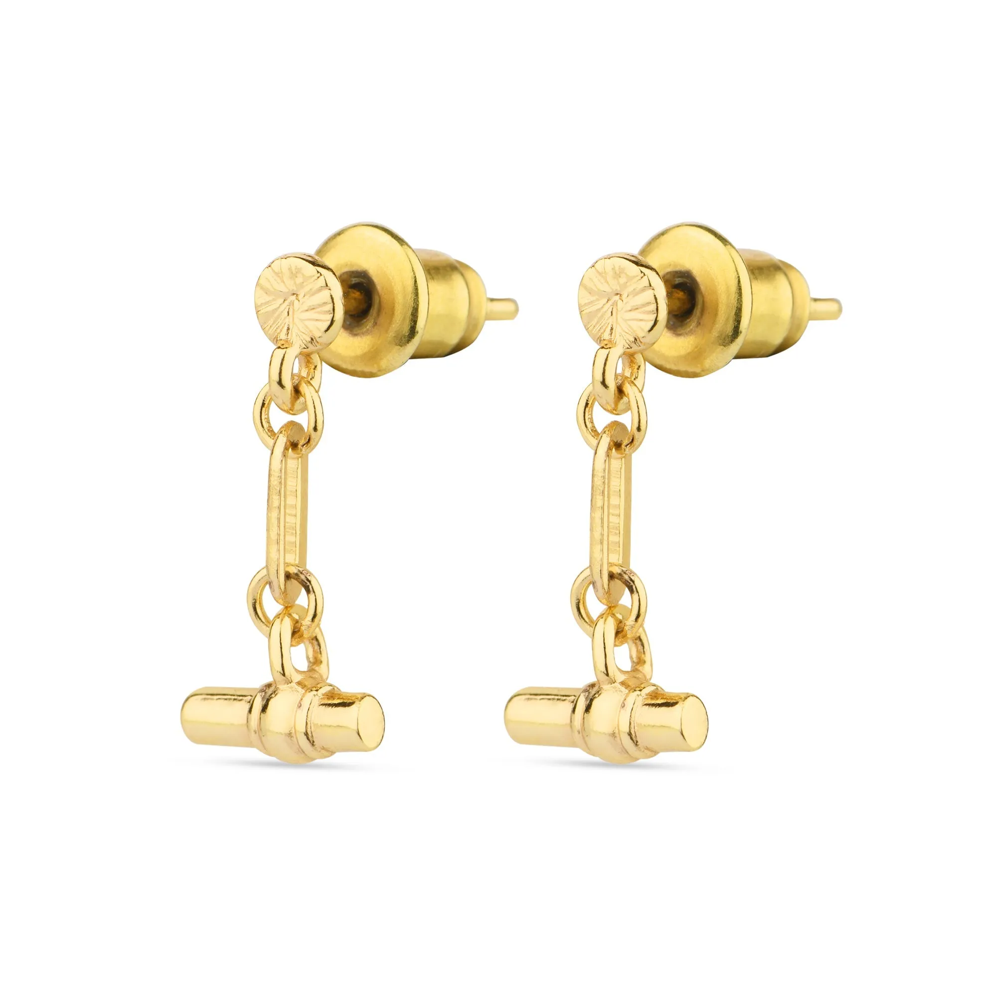 Real Gold Plated Z Modern Heirloom T-Bar Earrings For Women By Accessorize London