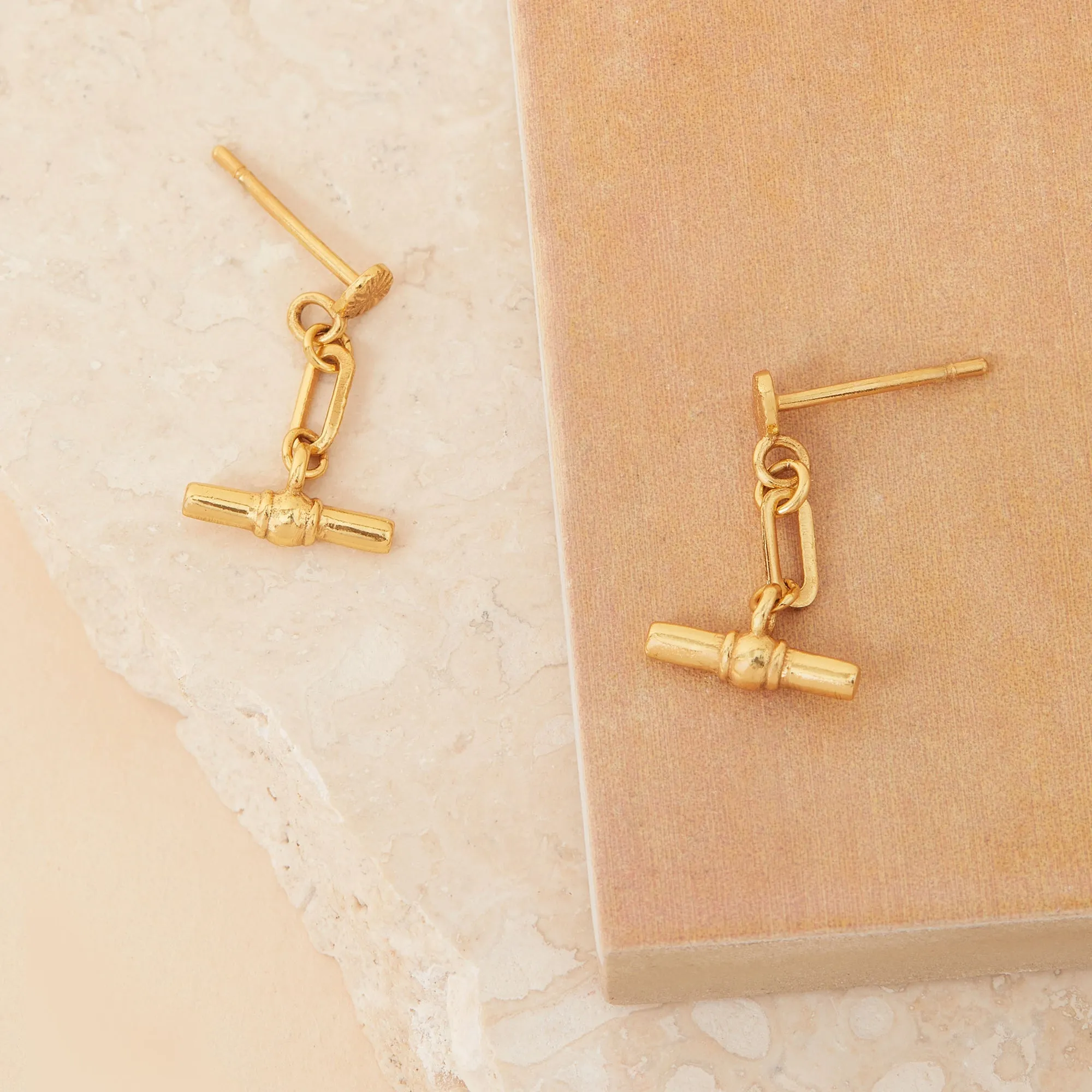 Real Gold Plated Z Modern Heirloom T-Bar Earrings For Women By Accessorize London