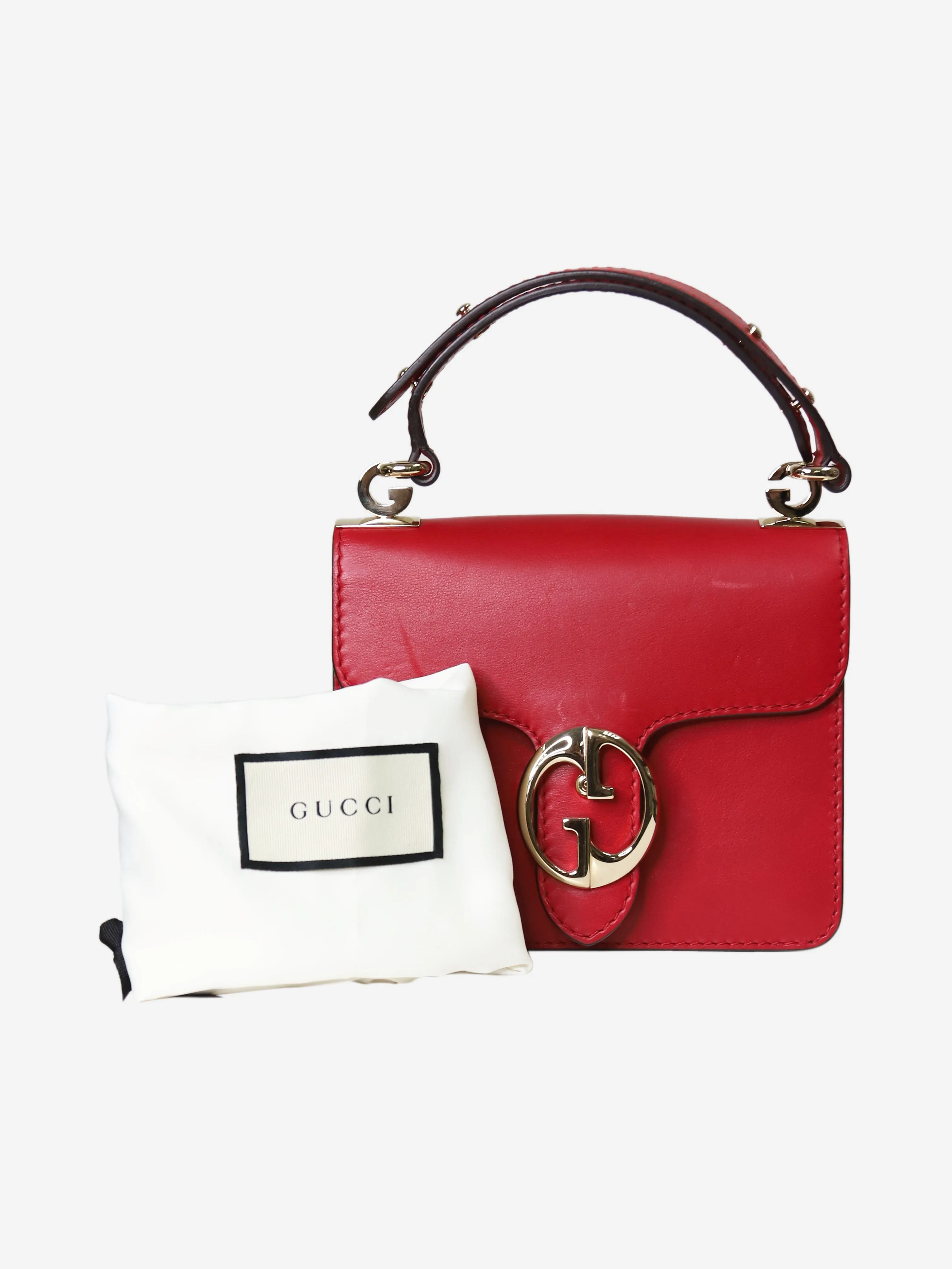 Red leather mini top handle bag