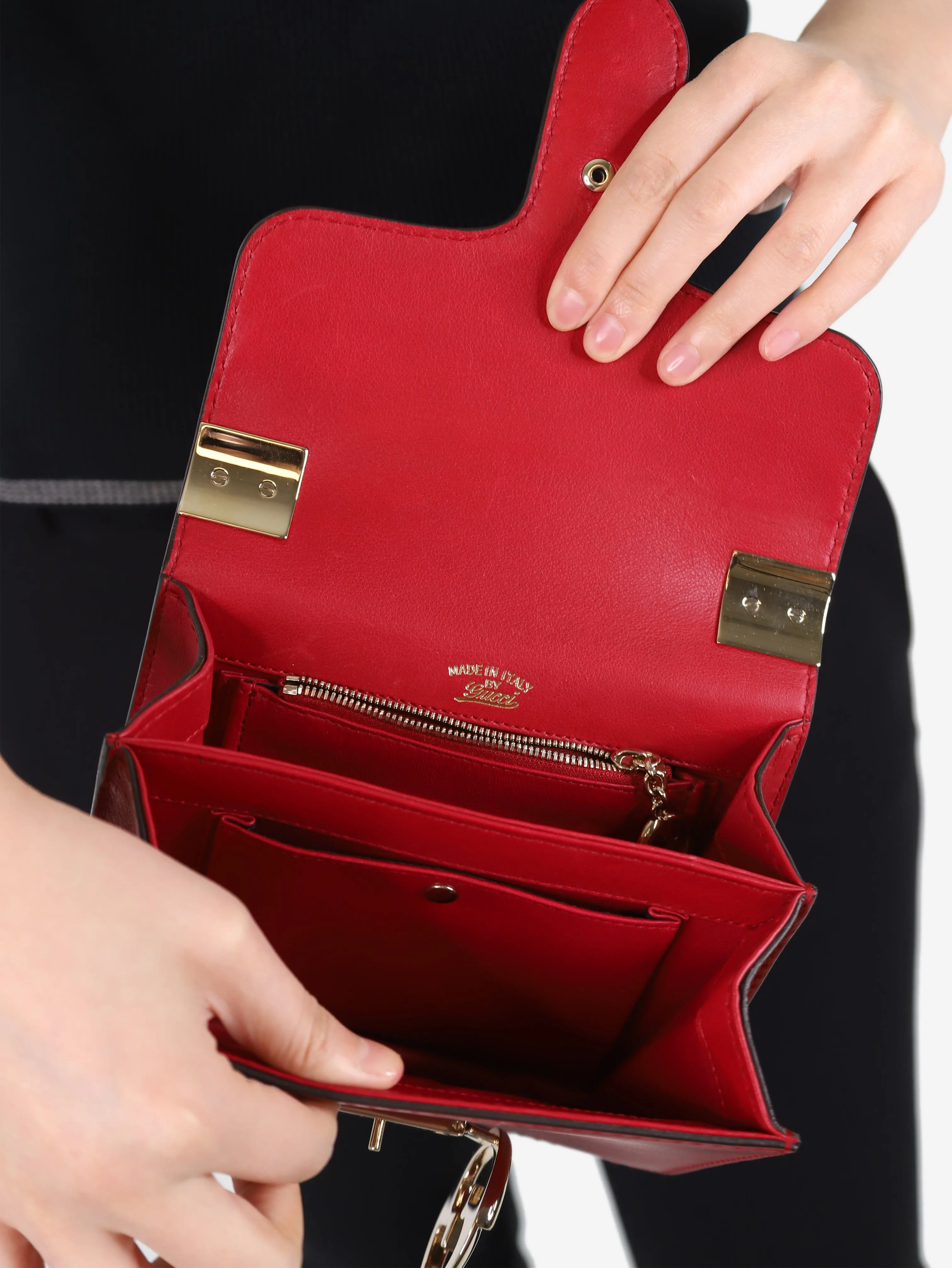 Red leather mini top handle bag