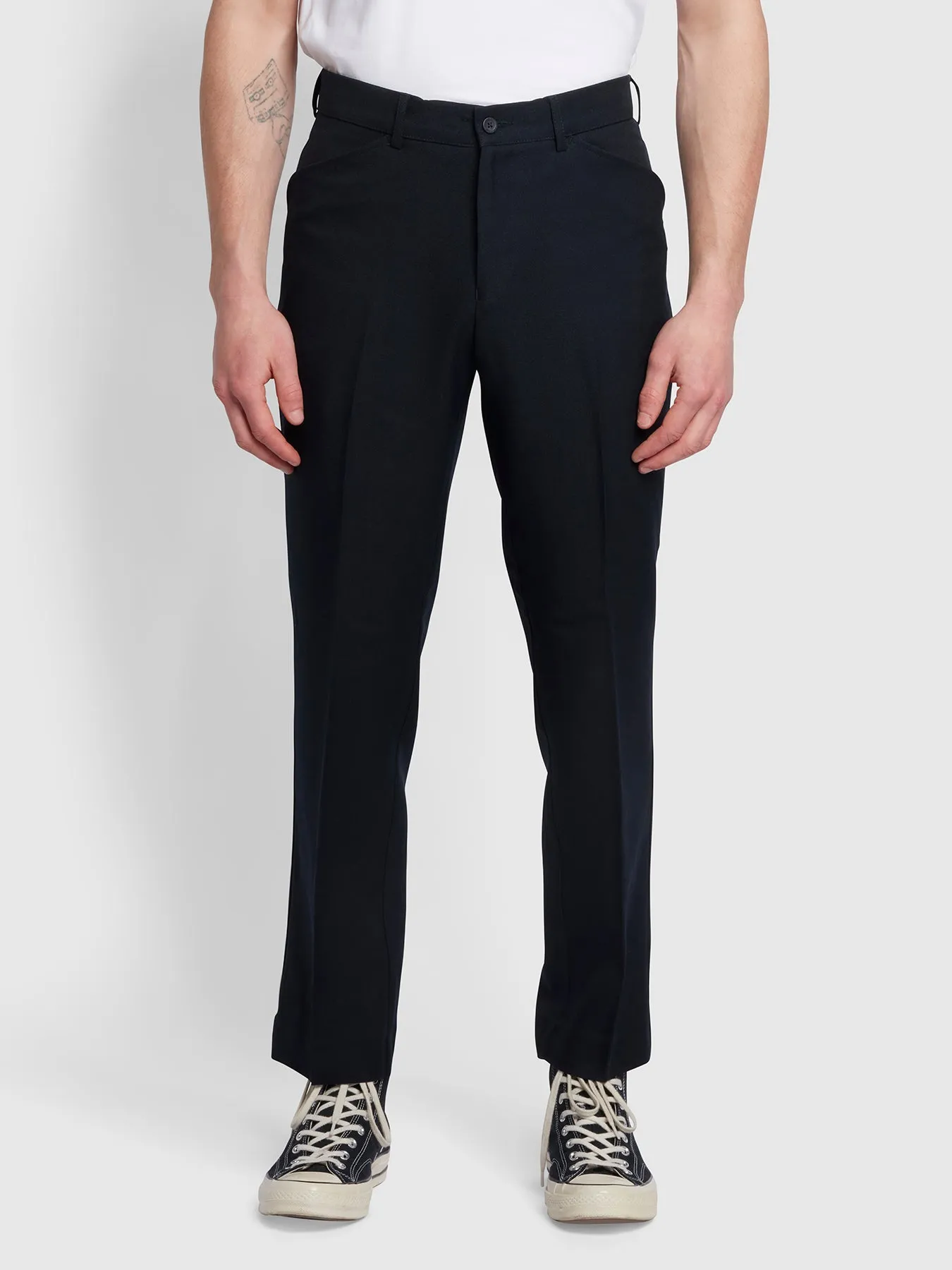 Roachman Traditional Twill Trousers In Navy