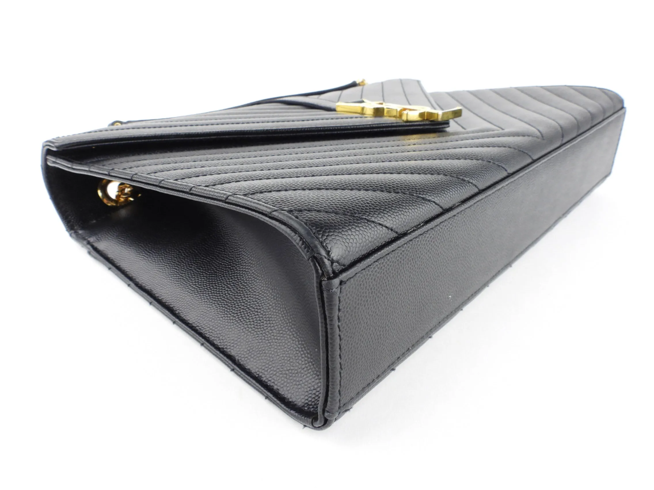 Saint Laurent Black Chevron Leather Large Envelope Flap Bag