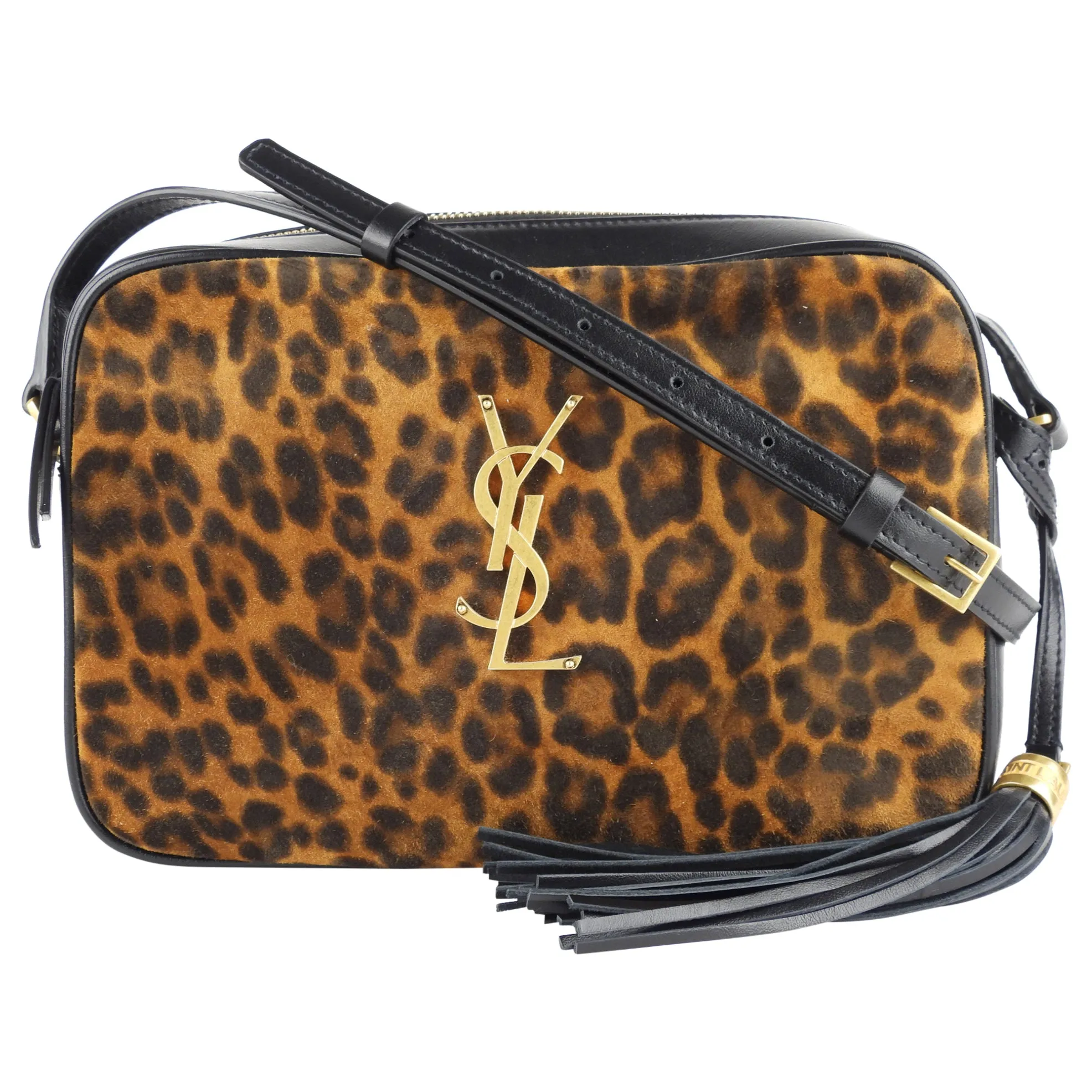 Saint Laurent Calfskin and Leopard Print YSL Monogram Lou Camera Bag