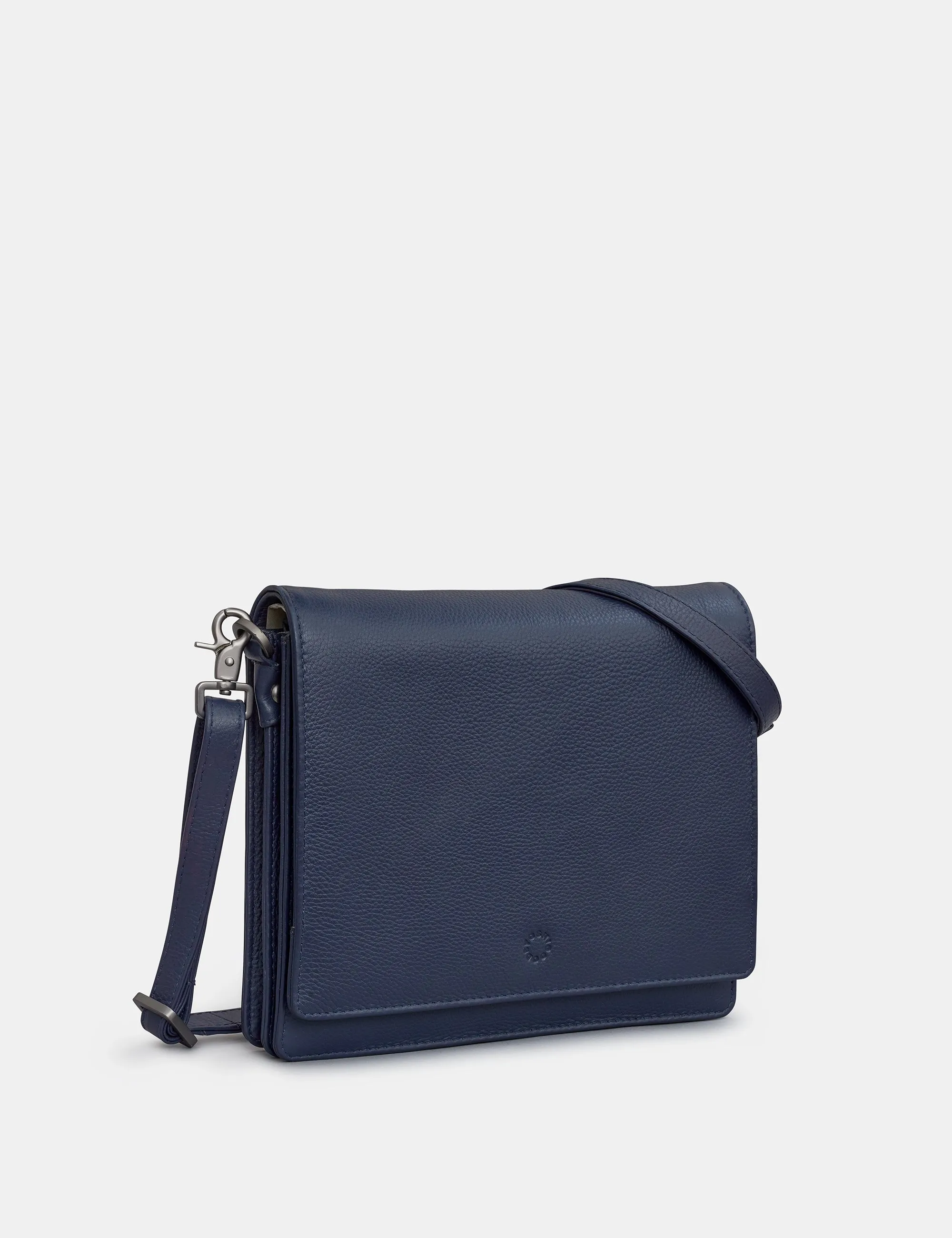 Stanton Navy Leather Flap Over Cross Body Bag