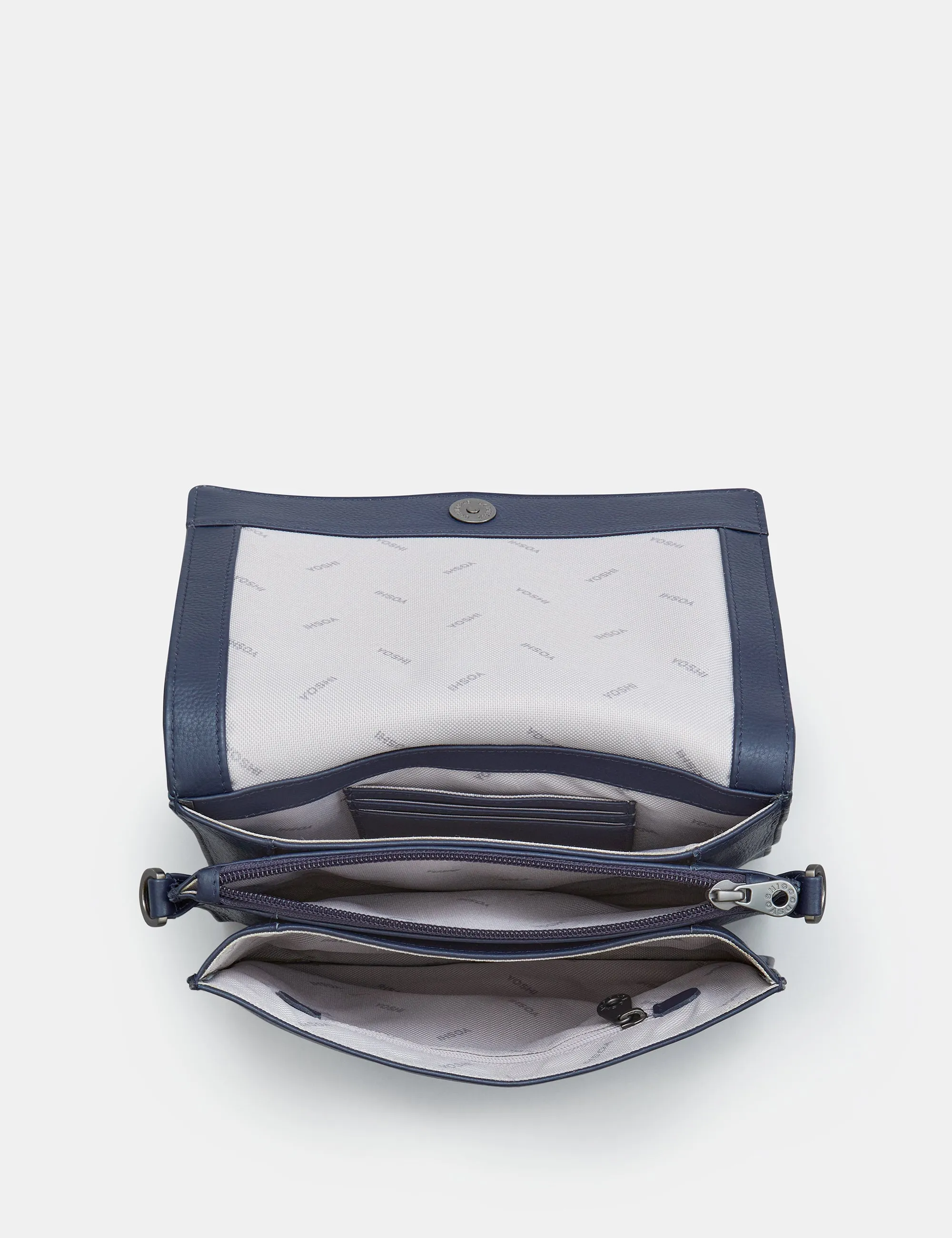 Stanton Navy Leather Flap Over Cross Body Bag