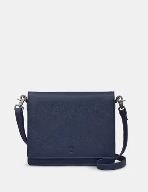 Stanton Navy Leather Flap Over Cross Body Bag