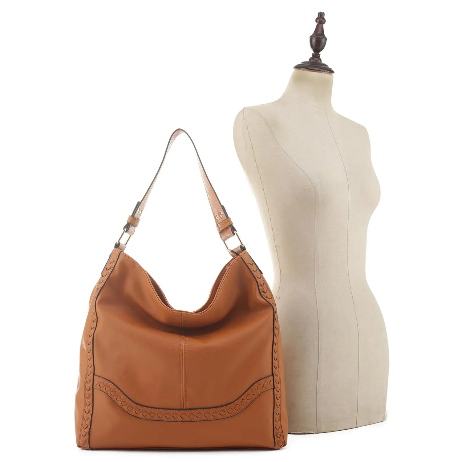 Stitched Shoulder bag in Cognac Brown