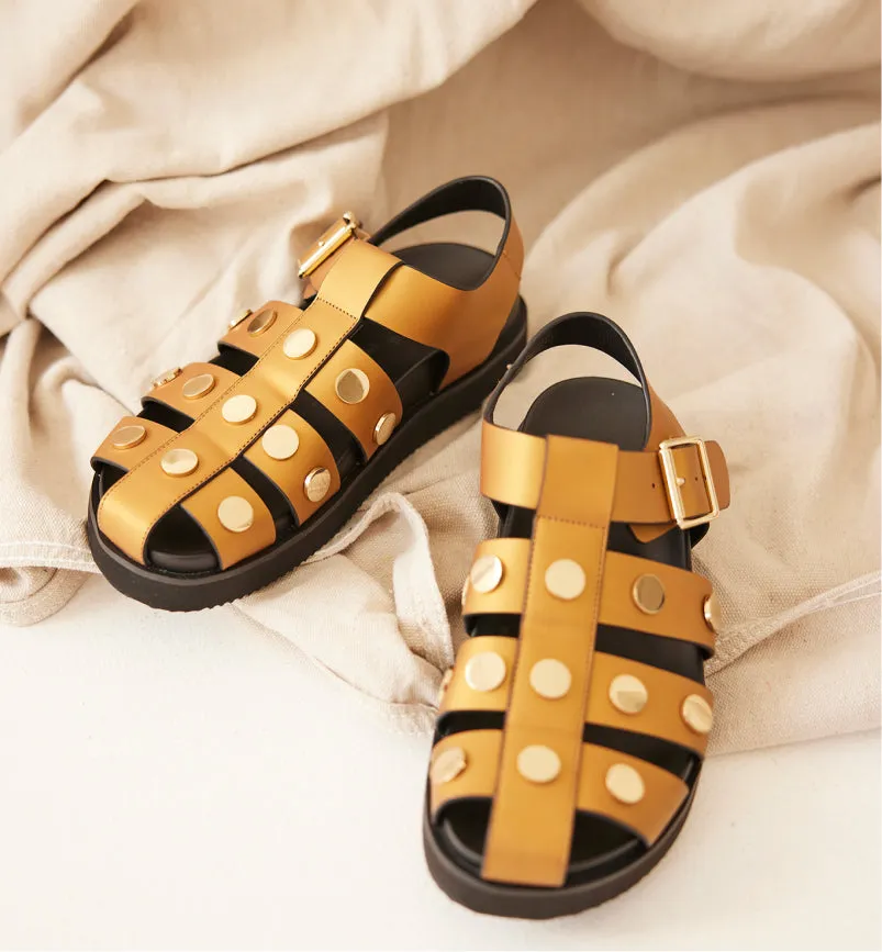 Tee Bee Cee Studded Ribcage Sandal | Antique Gold