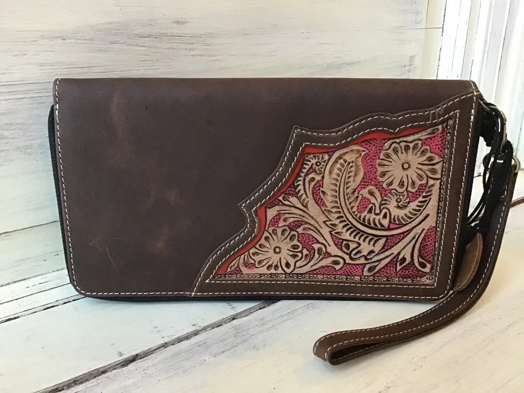 Tooled Zip Around Wallet Wristlet