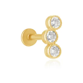 Triple Cubic Zirconia Milgrain Flat Back Stud