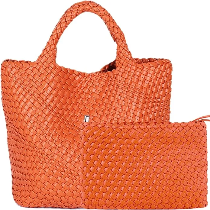 Vegan Leather Woven Tote - (multiple colors)