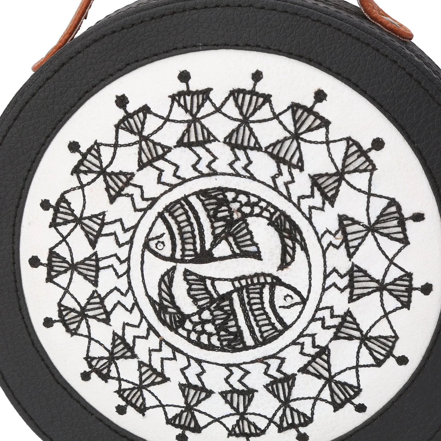 Warli Art Hand Embroidered Crossbody Sling Bag For Women