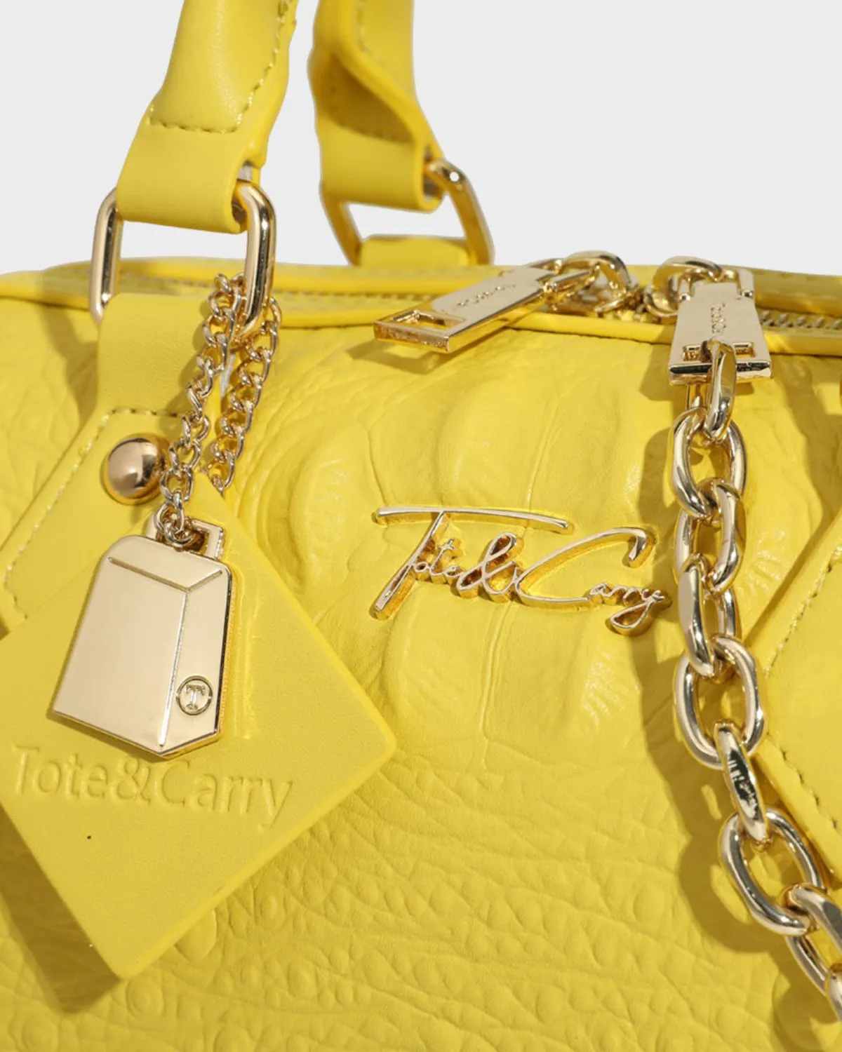 Yellow Apollo 2 Faux Crocodile Skin Boston Bag