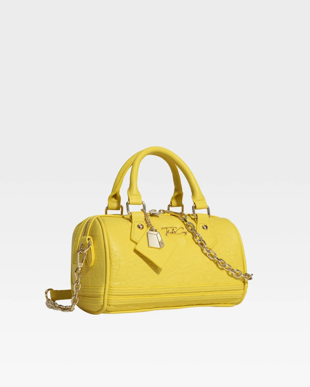 Yellow Apollo 2 Faux Crocodile Skin Boston Bag