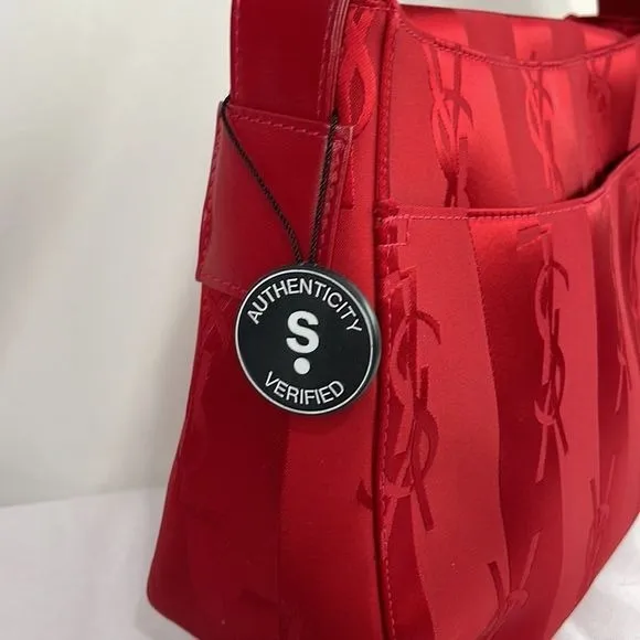 Yves StLaurent Vintage Red Satin Logo Bag