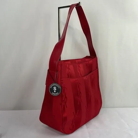 Yves StLaurent Vintage Red Satin Logo Bag