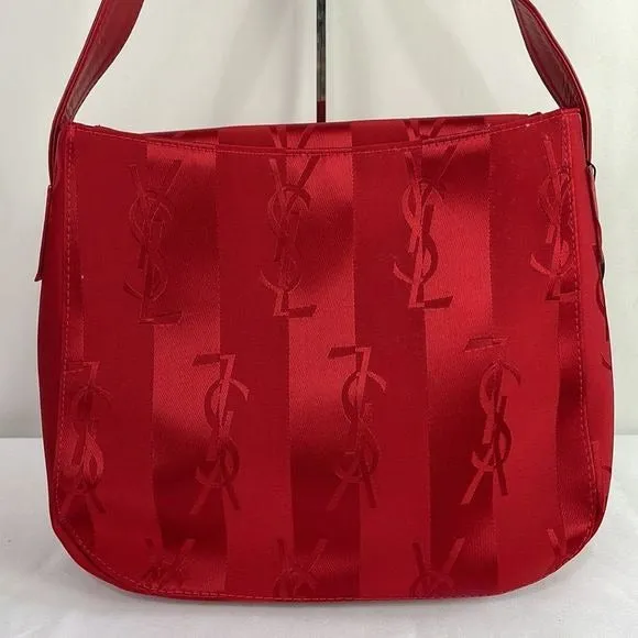 Yves StLaurent Vintage Red Satin Logo Bag