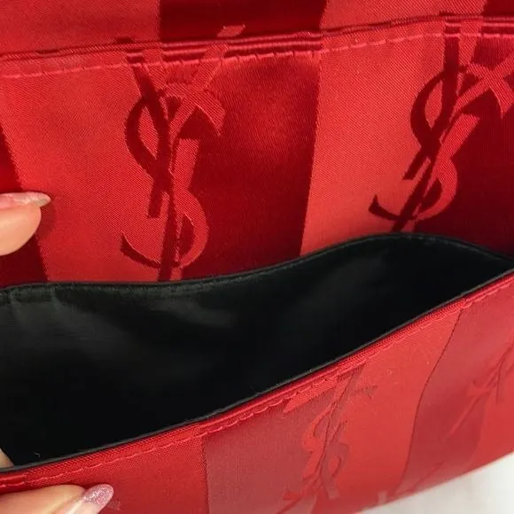 Yves StLaurent Vintage Red Satin Logo Bag