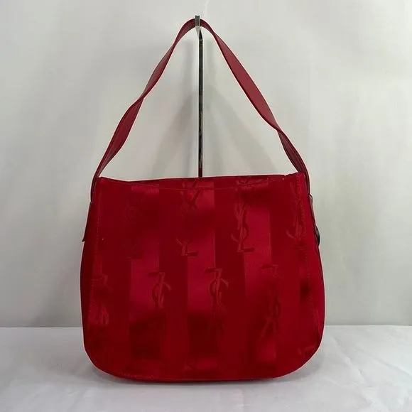 Yves StLaurent Vintage Red Satin Logo Bag